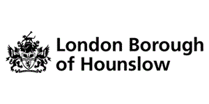 A black and white image of the london borough of hounslow logo.