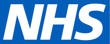 A blue and white logo for the nhs