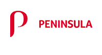 A red and white logo for peninsula.